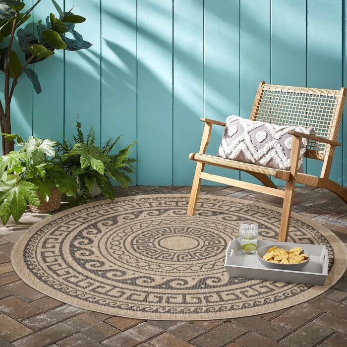 Comilla Rishi teppich indoor/outdoor rund Ø 120cm jute schwarz