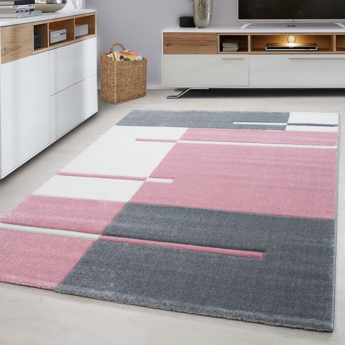 Hawaii Streifen teppich kurzflor rechteckig 160x230cm rosa