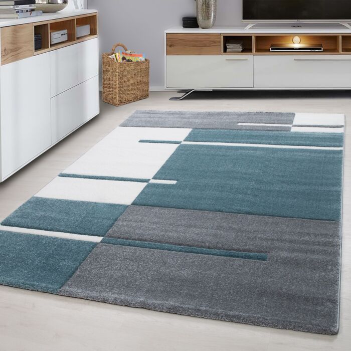 Hawaii Streifen teppich kurzflor rechteckig 120x170cm blau