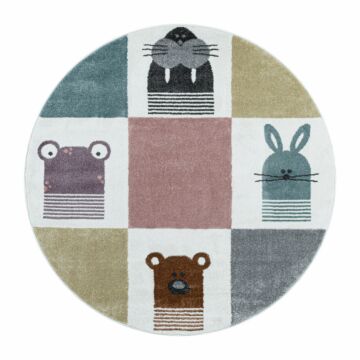 Funny Tiere baby kinderzimmer teppich kurzflor rund Ø 120cm mehrfarbig