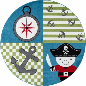Kids Pirat kinderzimmer teppich kurzflor rund Ø 120cm mehrfarbig